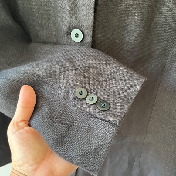 Talbots Sz 10 Irish Linen Black Mock Neck Button Down Blazer Shoulder Pads - Picture 6 of 9